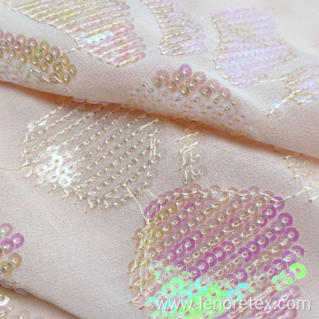 Woven Pink Chiffon Embroidered Fabric